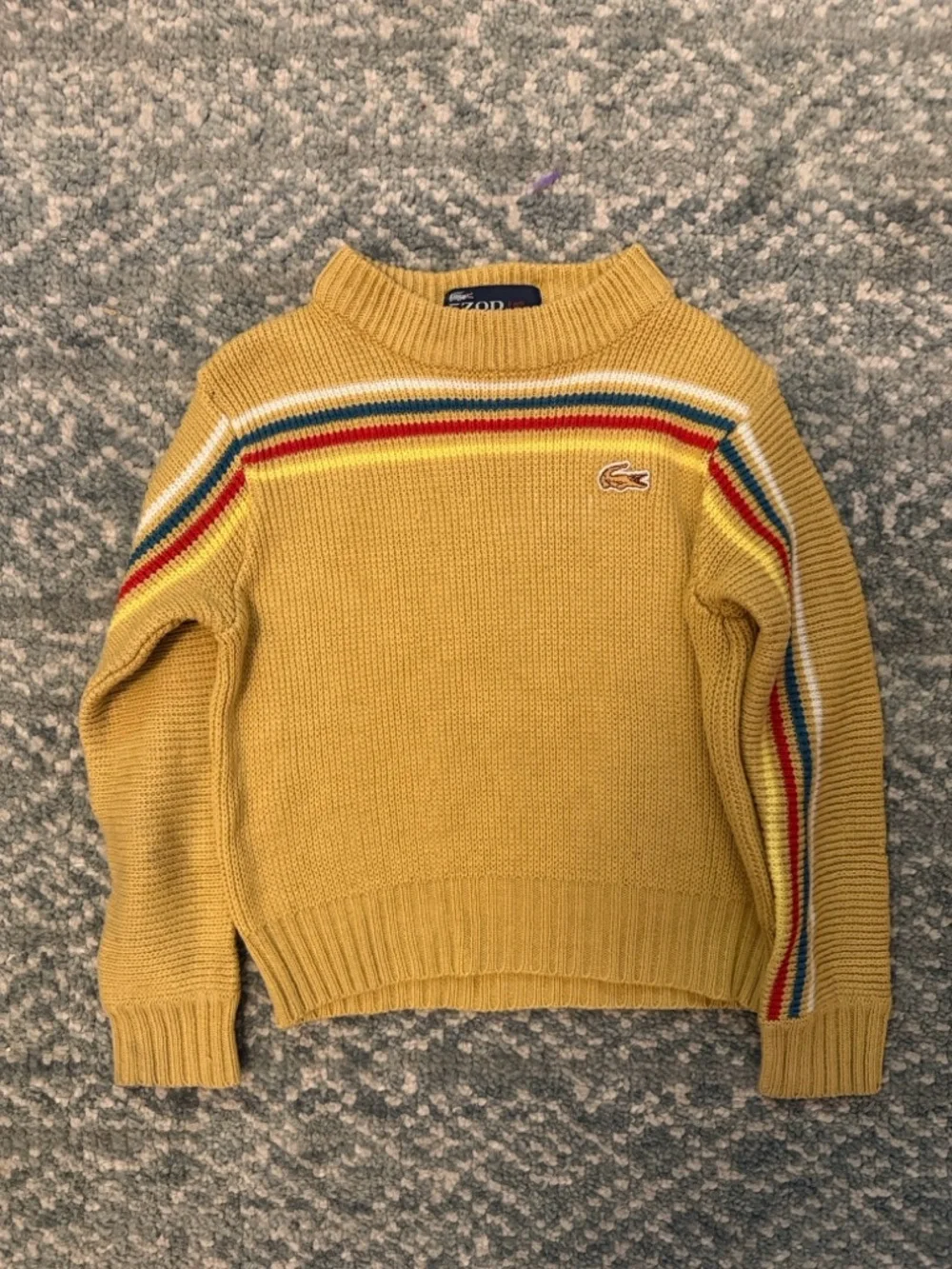 Lacoste Kid’s Mustard Stripe Crewneck Sweater - Picture 1 of 8